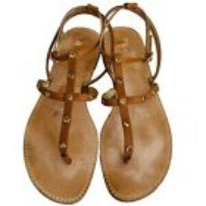 Lilly Pulitzer Kaylee Ankle Strap Flat Sandals Tan/Gold Rhinestones Sz 10